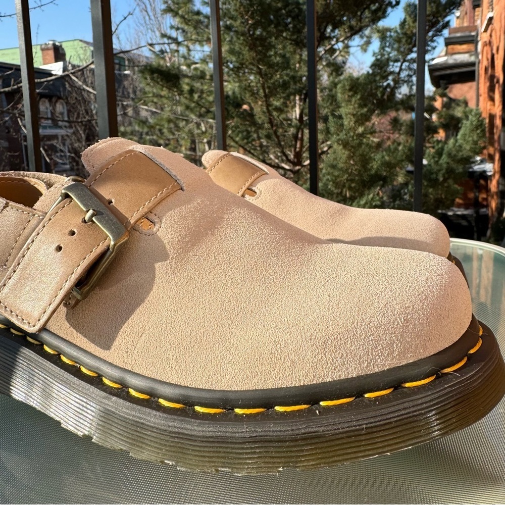 New Dr. Martens Jorge II Slingbacks Mule Sandal Shoes Suede Tan Biege Buckle - Picture 4 of 14